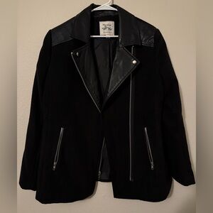 Maralyn & Me Black Blazer with Leather-Trim Collar